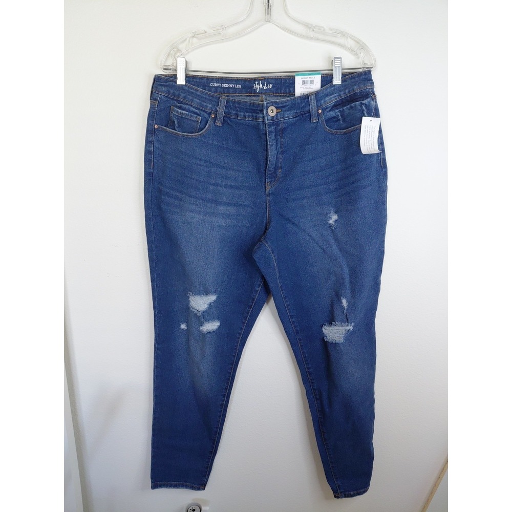 Style & Company Blue Mid Rise Tummy Control Curvy Fit Skinny Jeans Size‎ 16  New